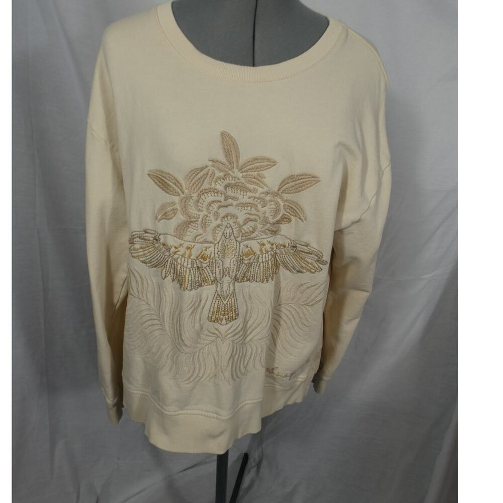 Johnny Was Large Cotton Cream Terry Cloth Sweatshirt Embroidered Style J16825-7